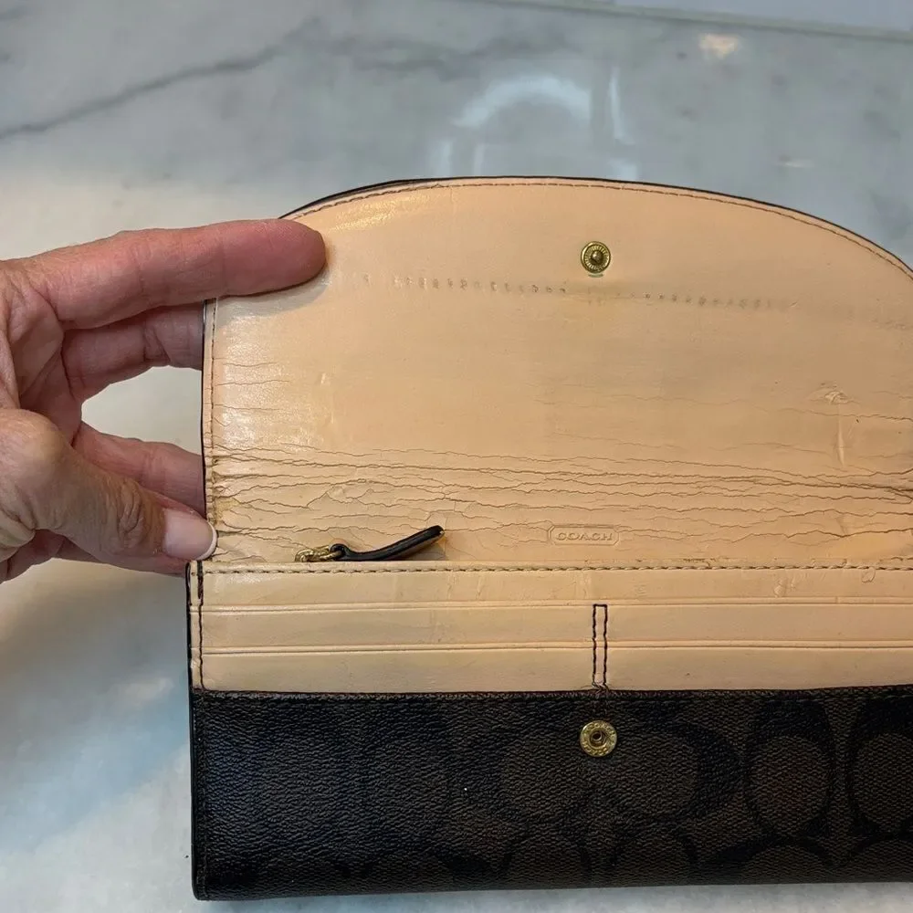 Coach Wallet Leather Signature Logo Coated Canvas Full Sized Slim